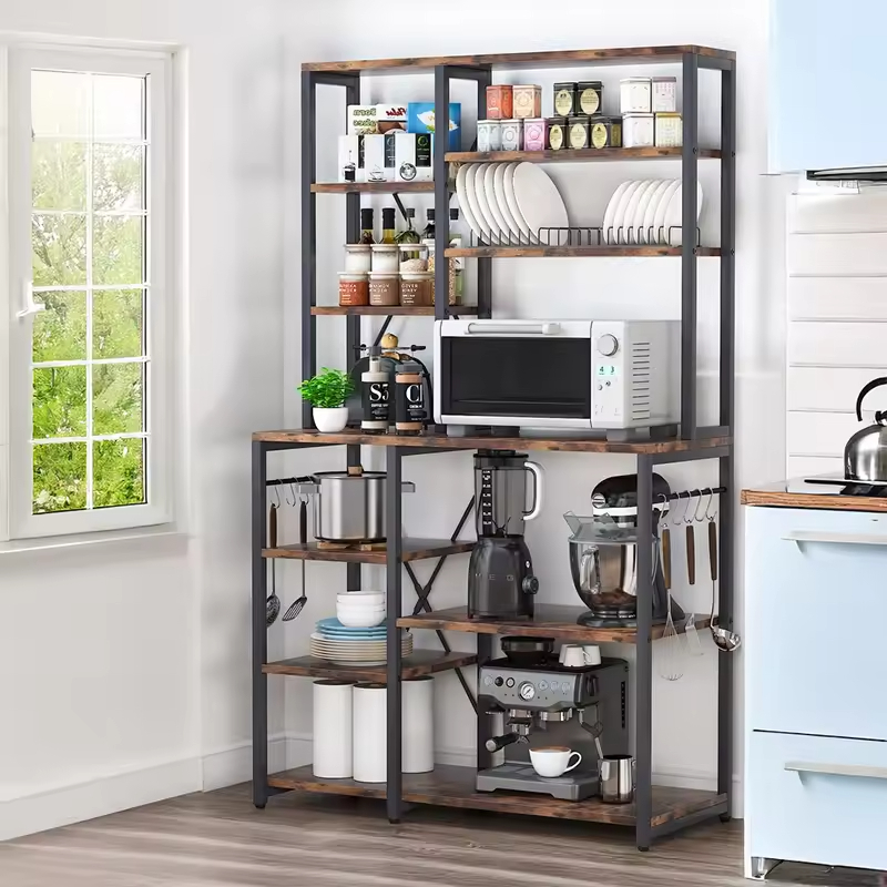 Hot Selling 6-Tier Kitchen Storage Shelf with Hutch and Shelves Custom Factory Fast Delivery for Kitchen Baker's Rack Storage
