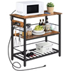 Customizable 3-Tier Kitchen Organizer Rack LED Strip Wood&Metal Storage Rack Featuring Power Outlet Hooks Standing Type