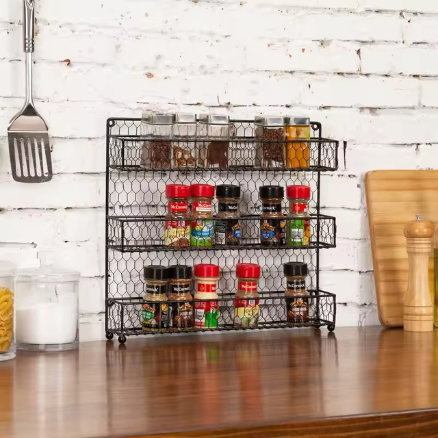 Custom Kitchen Storage Rack Single Tier 27-Jar Stainless Steel Spice Rack Floor Type Eco-Friendly Non-Folding Factory Design