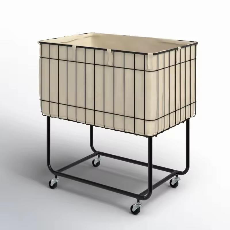 OEM ODM Metal Deep Set Wire Basket Storage Cart Fabric Lining Strong Load-Bearing Beverage Tableware Storage Cart for Kitchen