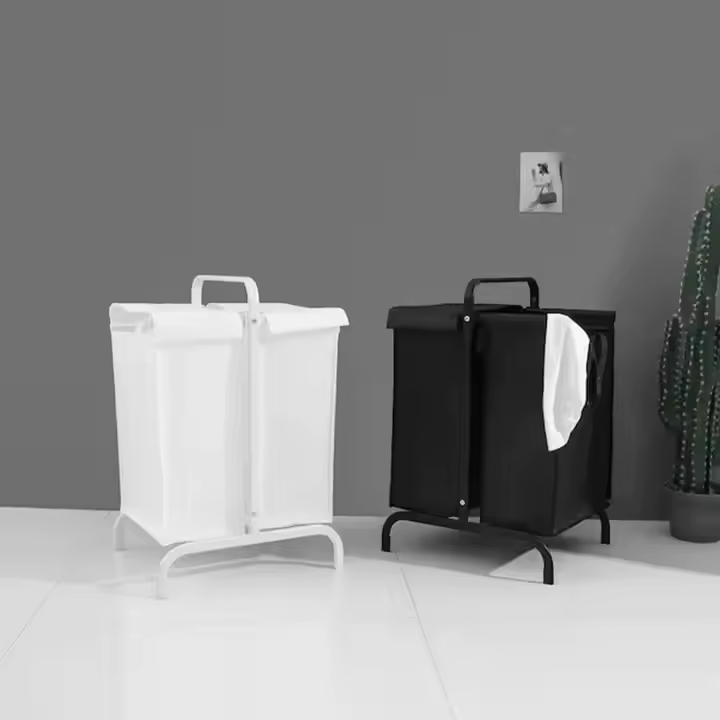 Manufacturer Custom Rustic Steel + Polyester Waterproof Removable Sturdy 2-Compartment Clothing Bathroom Bedroom Laundry Storage