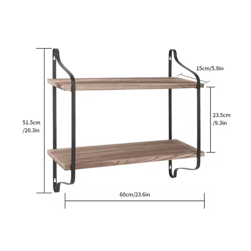 Factory Customize 2 Piece Three-Layer Floating Shelf Live Edge Antique Wood Metal Combined Storage Shelves Wall Bookshelves
