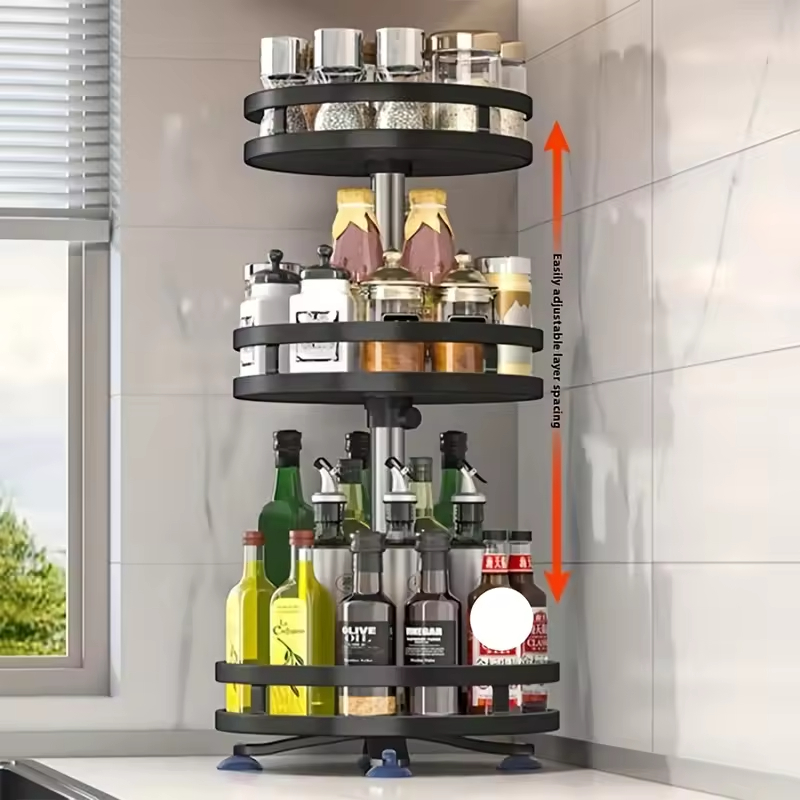 Factory Custom 3-Layer Rotatable Kitchen Seasoning Rack with Three Baskets Storage Shelf Kitchen Metal Multi-fuction Spice Racks