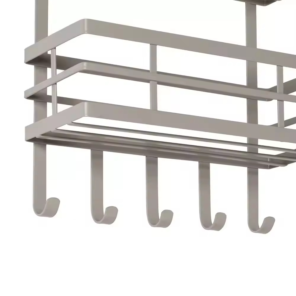 Custom Wall Mounted Kitchen Fridge Organizer 2 Spiral Holders 5 Hooks Metal Flat Wire Hanging Shelves for Spices Shelves Hooks