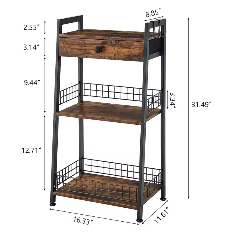 Custom 3-Tier Space Saving Bathroom Ladder Shelf Bathroom Floor Storage Organizer Shelf With Drawer