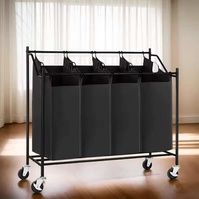 4-Section Laundry Hamper Rolling Wheels Commercial Laundry Basket Heavy Duty Sorting Cart for Hotel/Apartment/Laundry Room