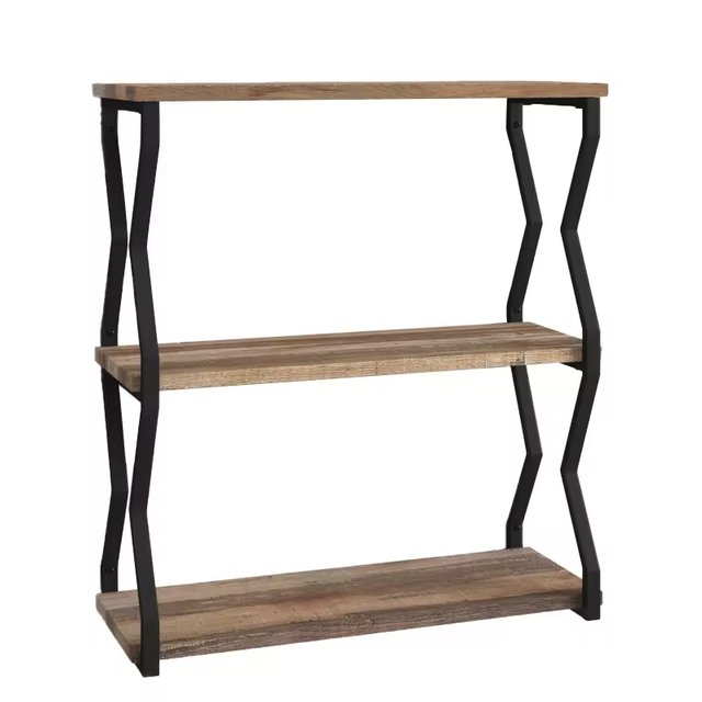 Factory Customizable 3-Piece Live Edge Antique Wood and Metal Storage Shelf Wall-Mounted Bookshelves