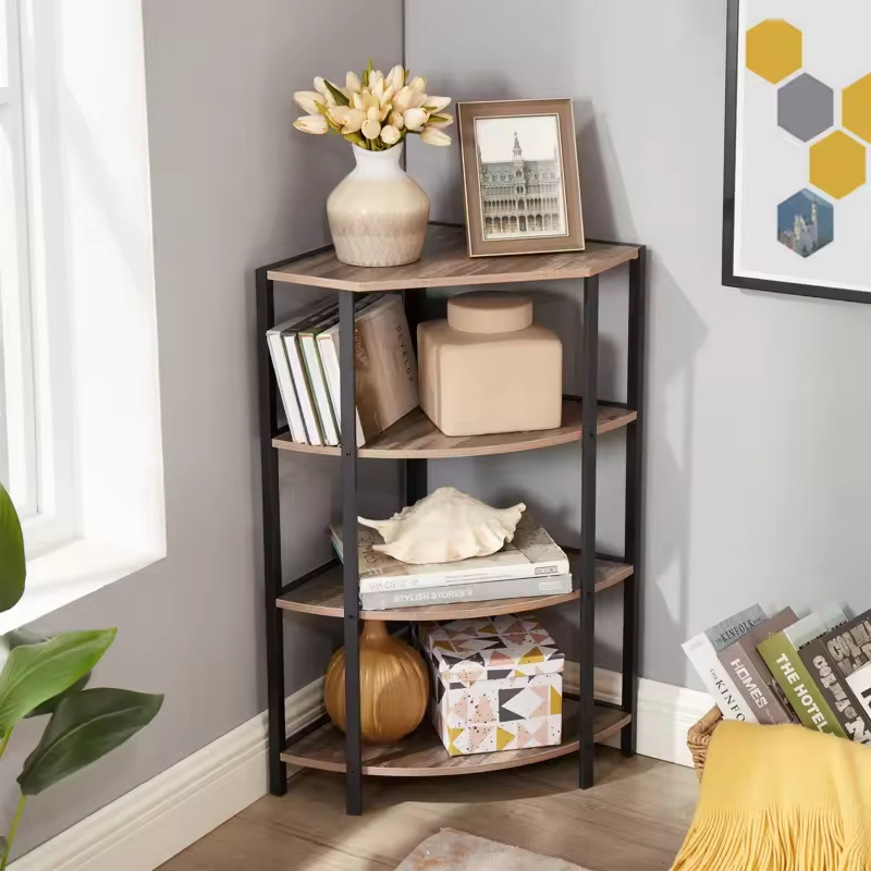 Factory Custom 4-Tier Corner Open Shelf,Bookcase Freestanding Shelving Unit Plant Stand Small Bookshelf