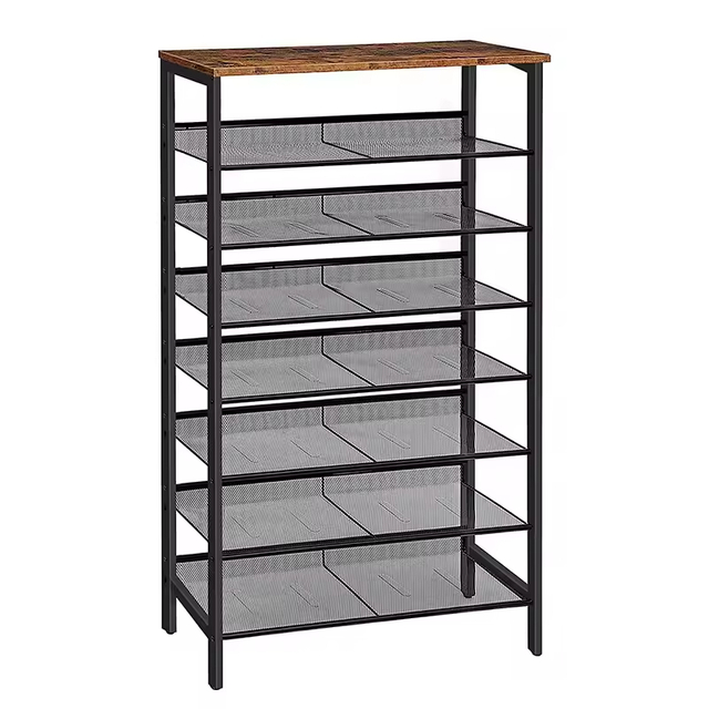 Custom 8-Tier Industrial Rustic Brown Metal Shoe Rack Organizer Sturdy Large Capacity Living Room Shoe Storage