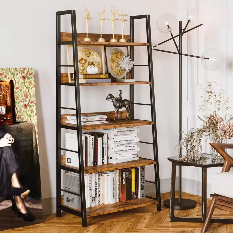 ODM OEM 59'' H X 27.6'' W X 13.8'' D D 5tiers Living Room Office Show Room Ladder Storage Shelf Rack Shelf Unit Bookcase
