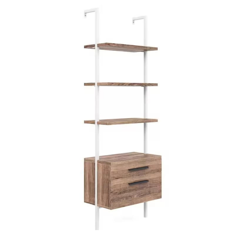 Factory ODM OEM 73'' H X 24'' W X 14'' D 4-Tier Metal Wood Bookcase 2 Drawers Display for Living Room Office Bedroom Study Room