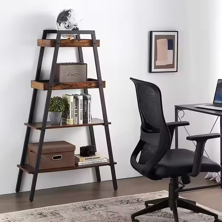 Customizable 4-Tier Solid Color Metal Wooden Bookcase Rack Factory Living Room Bedroom Display Bookshelf Storage