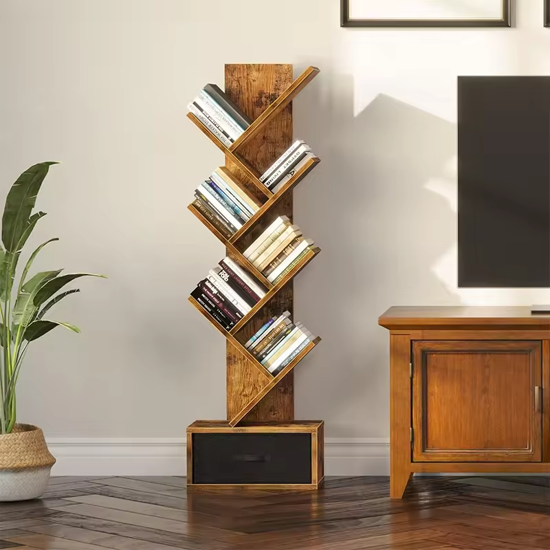 Factory Wholesale 7-Tier Wooden Freestanding Bookshelf for Home Furniture Storage Rack Living Room Bookcase for CDs Movies Books