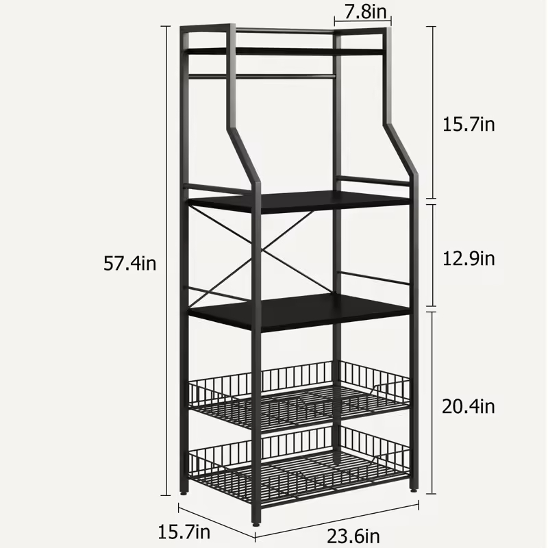 Manufacturer Wholesale ODM&OEM 23.6'' Stainless Steel Wood Standard Baker's Rack Microwave Compatibility Freestanding Utility