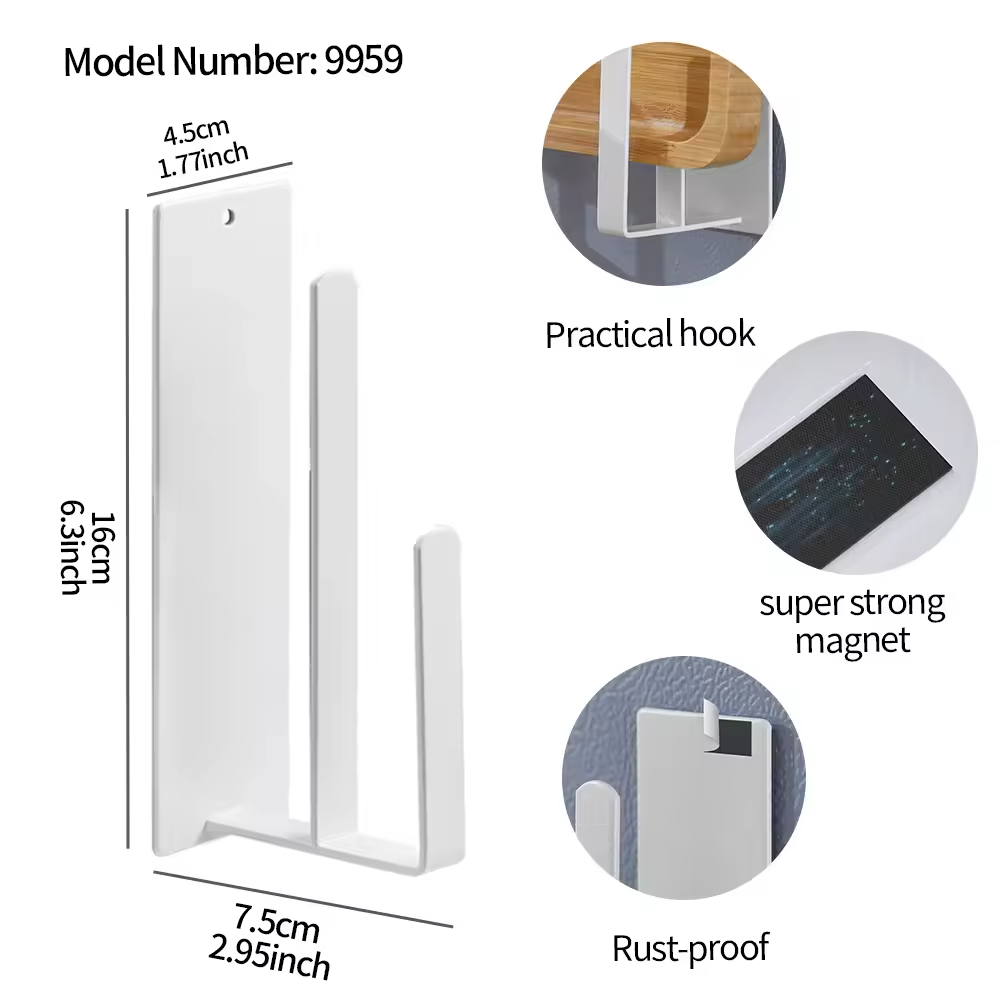 Custom Metal Wall-Mounted Fridge Shelves with 2 Spiral Holders and 8 Hooks Magnetic Refrigerator Spice Rack for Kitchen Stove