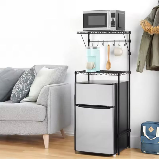 Modern Kitchen Cabinet with Microwave Storage Stand Stainless Steel Baker Rack Design