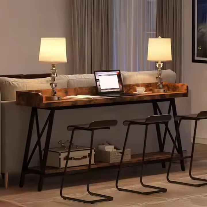 Custom High Bar Thin Console Sofa Table Wooden Metal Rustic Design for Hotel Apartment Kitchen Dining Restaurant Villa Living