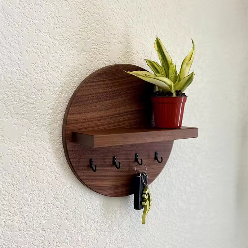 Wooden Rectangle Key Holder for Wall Modern Design Durable Space-Saving Customizable Color-Office Home Use Key Display Shelf
