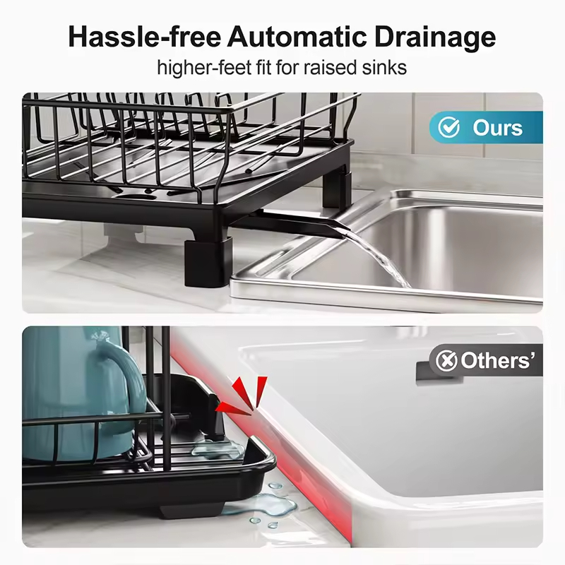 Factory Custom Eco-Friendly Stainless Steel Compact Dish Rack Utensil Holder Drain Spout for Kitchen Floor Installation Spice