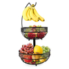 Custom 2-Tier Sturdy Metal Fruit and Vegetable Basket with Banana Hanger 2 Layers Kitchen Counter Fruit Bowls for Food Use
