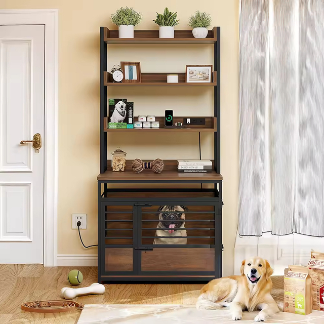 OEM&ODM Wood and Metal Pet Crate with Tray Handle Dog Kennels Large Dog Cage Panels for Dog Crate