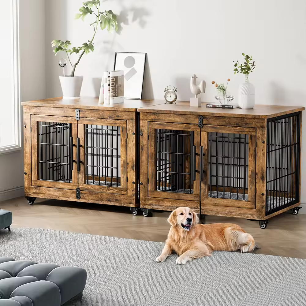 OEM&ODM Steel and Wood Large 32.5"L X 22.1"W X 25.2"H Dog Cage Metal Kennels Backyard Stackable Dog Cage Panels for Dog Crate
