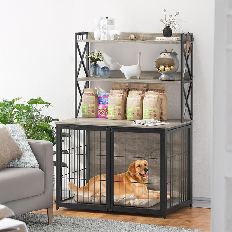 Modern Factory Custom Dog Cage Storage Shelves Furniture-Style Dog Crate Three Doors Detachable Divider Net Metal+Wood Portable