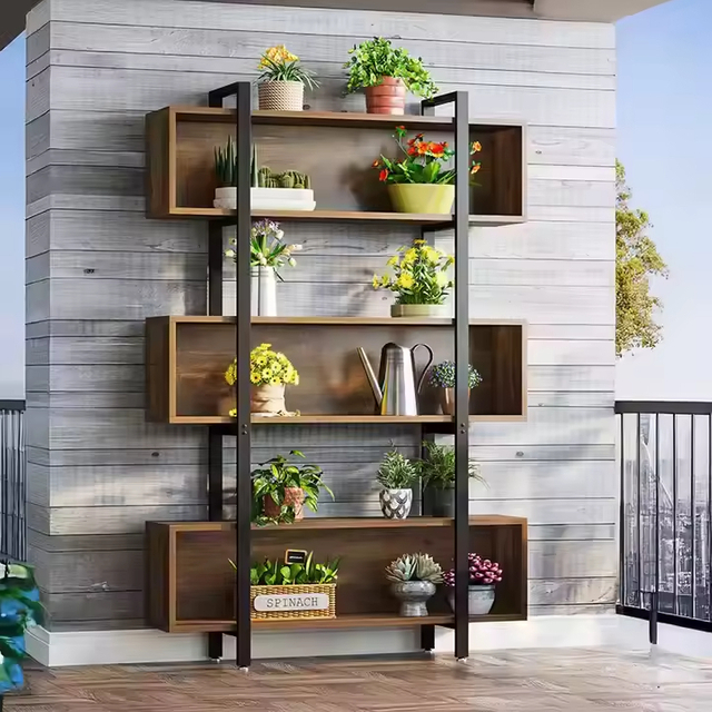 Factory Custom Modern Tall Wooden 3-Tier Plant Stand Bookshelf Ladder Shelf Outdoor/Indoor Living Room Furniture Powder Coated