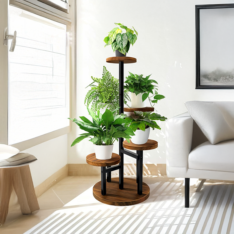 Customizable 4-Tier Metal Wood Plant Stand Tall Indoor Living Room Balcony Garden Patio; Factory-Designed Bookcases Bookshelves