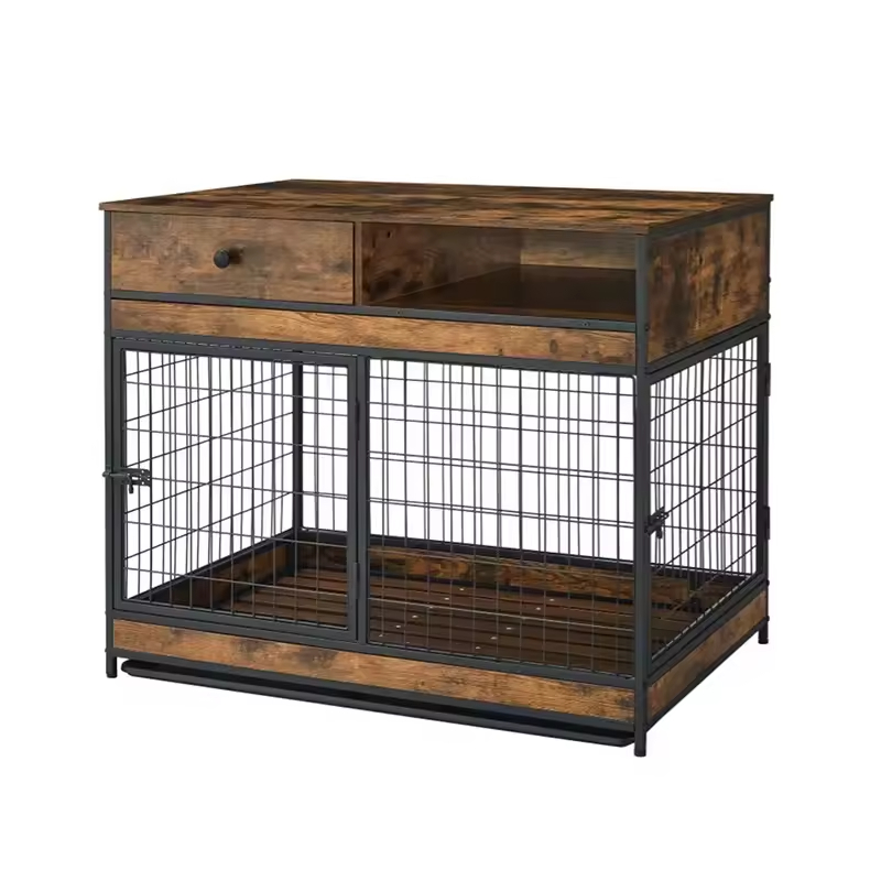 Factory Custom Modern Dog Crate Furniture Drawers Double Doors 3-Tier Durable Dog Cage End Table Folding Strong Load-Bearing