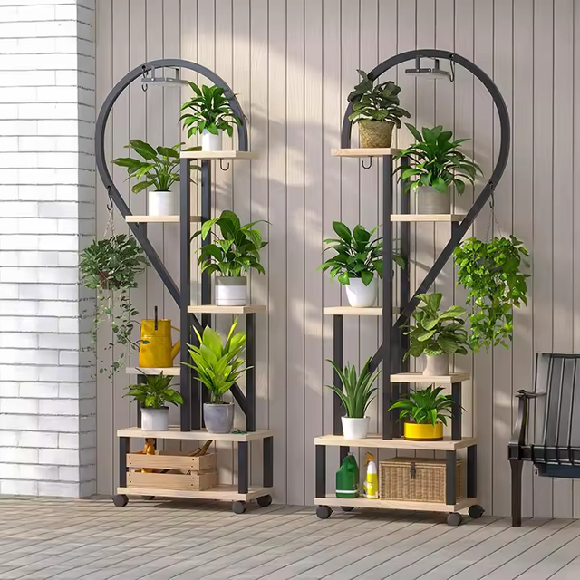 Single Tiered Metal Wood Wall Mounted Multifunctional Plant Stand Grow Lights Rectangle Shape Plant Rack Bookcases Bookshelves