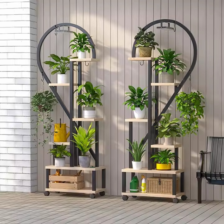 Single Tiered Metal Wood Wall Mounted Multifunctional Plant Stand Grow Lights Rectangle Shape Plant Rack Bookcases Bookshelves