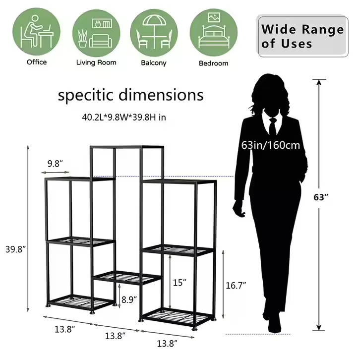 Customized Modern Black Wood Metal Plant Stand Tall Indoor Multi-Tiered Pot Stand for Living Elegant Indoor Garden Accessory