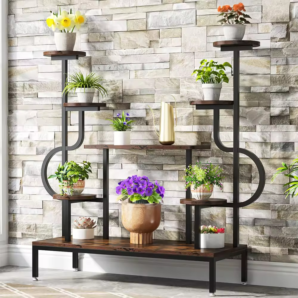 OEM & ODM Large Tall 8-Tier Metal Indoor Plant Stand Wood Ladder Holder with Flower Rack for Living Room Bookcases & Bookshelves