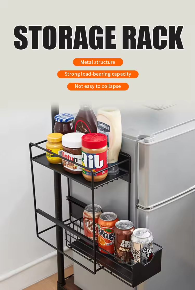 Modern Simple Single-Tier Metal Rack Magnetic Absorbing Iron Art Shelving for Kitchen Refrigerator Side Clutter Storage Bathroom