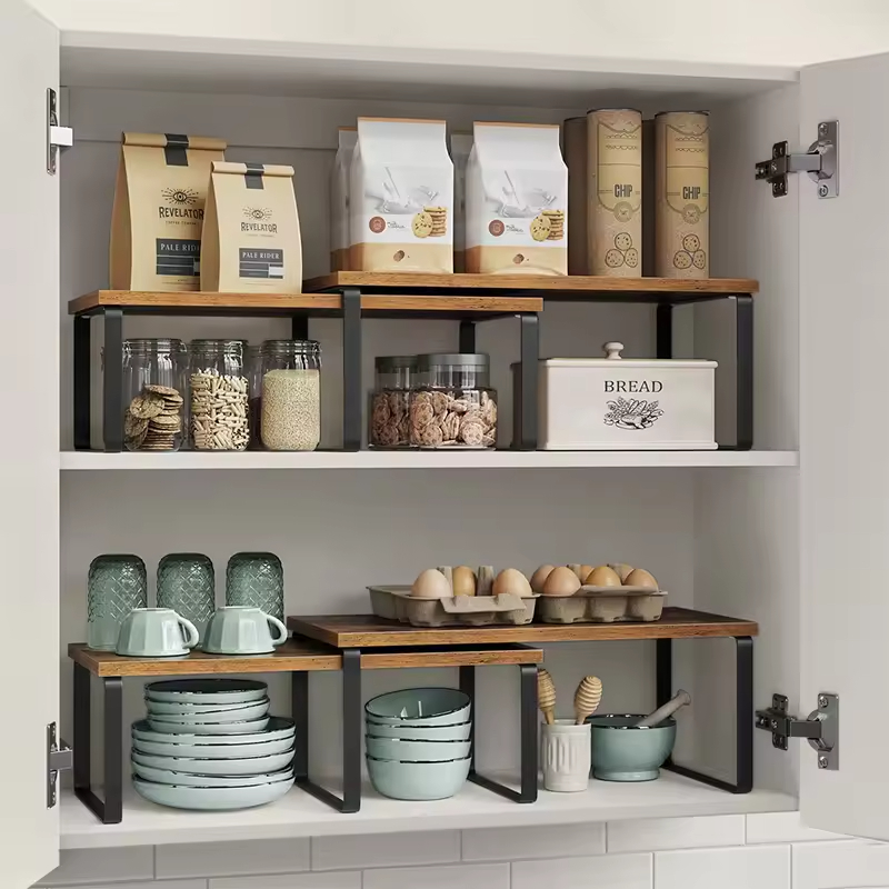 Metal Minimalist Carbon Steel Cabinet Organizer Shelf Single Tier Kitchen Counter Spice Rack Wall Mounted Detachable Expandable