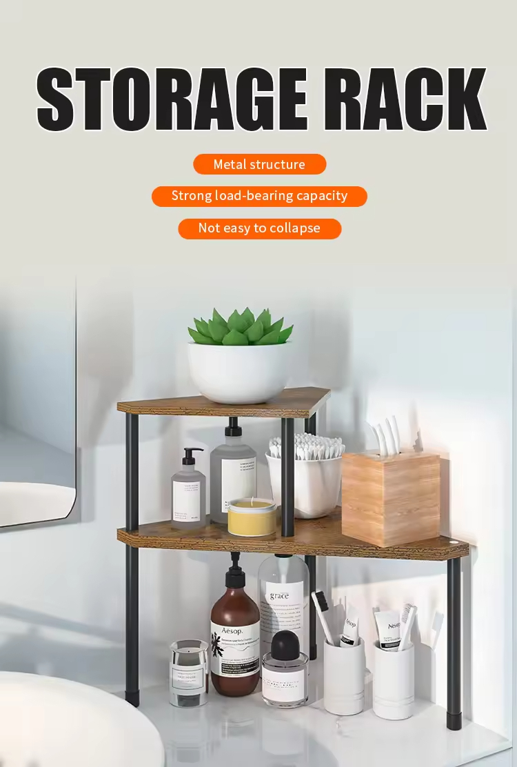 Kitchen Countertop Organizer Corner Shelf,Kitchen Spice Rack Organization 2 Tier Free-Standing,Rust Brown