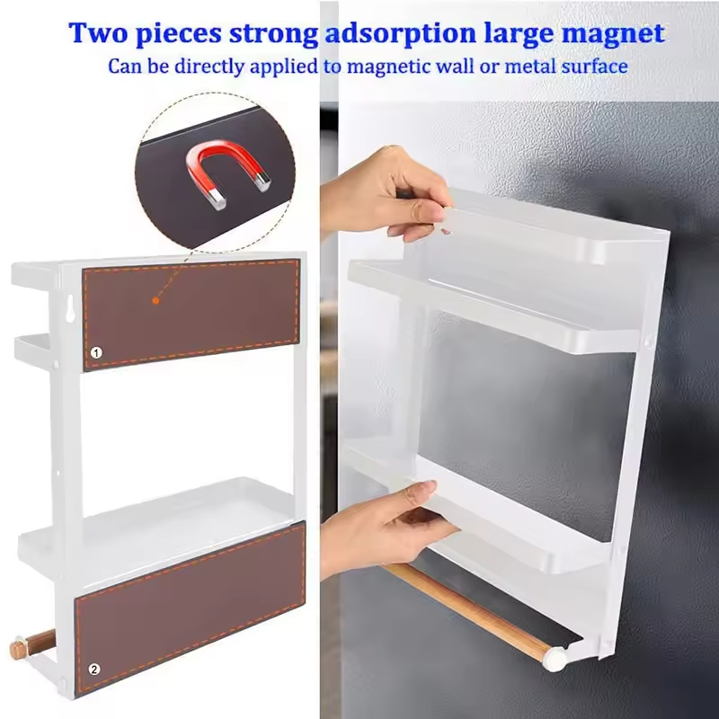 Magnetic Spice Rack for Refrigerator Magnetic Paper Towel Holder for Fridge Magnetic Shelf Fridge Magnet Organizer Spice Rack