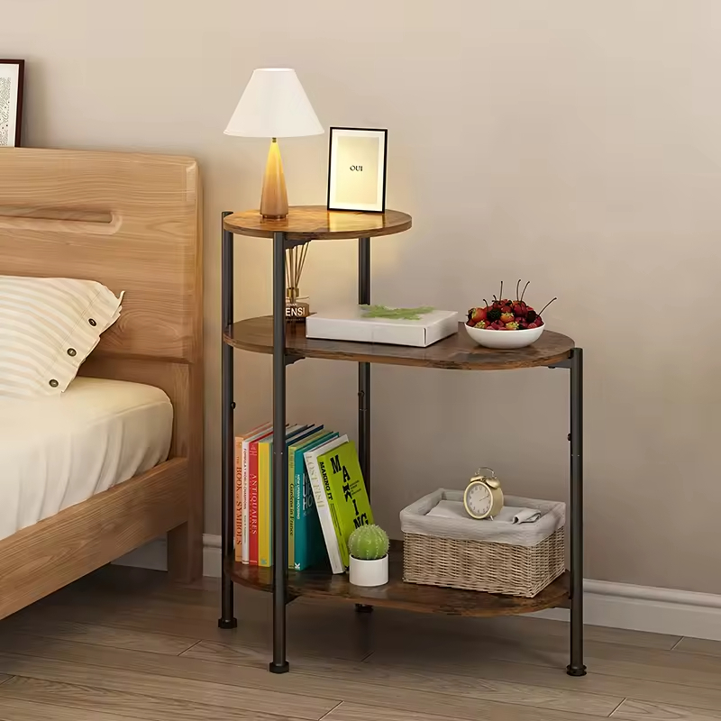 Customizable Circular Side Table for Living Room & Bedroom Practical Metal Frame with Wooden Top for Dining