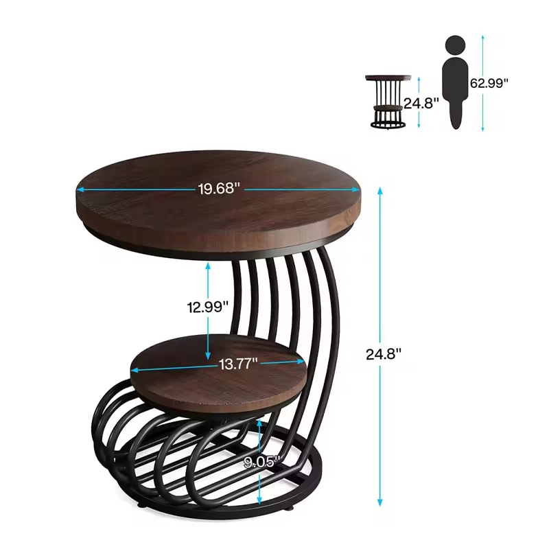 The Factory Hot-selling Customize 2-layers Living Rooms Bedroom Office Side Tables Made of Antique Metal and Wood End Table
