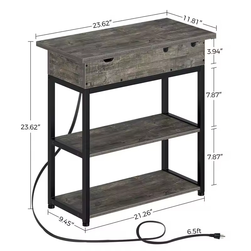 Factory Customize End Table Equipped With Built-in Outlets With USB Charging Ports End Table With Storage and Charging Station