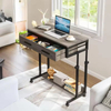 Compact Adjustable Rolling Computer Desk with Drawers Mobile Standing Workstation for Small Spaces for Home Hotel or School
