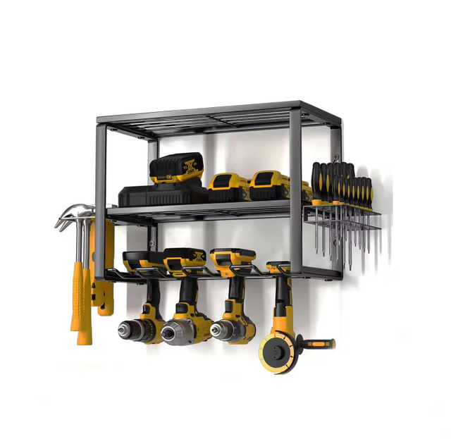 Heavy-Duty Carbon Steel Three-Layer Rectangle Strong Load-Bearing Modern Power Tools Storage Box Wall-Mounted Garage Shelf