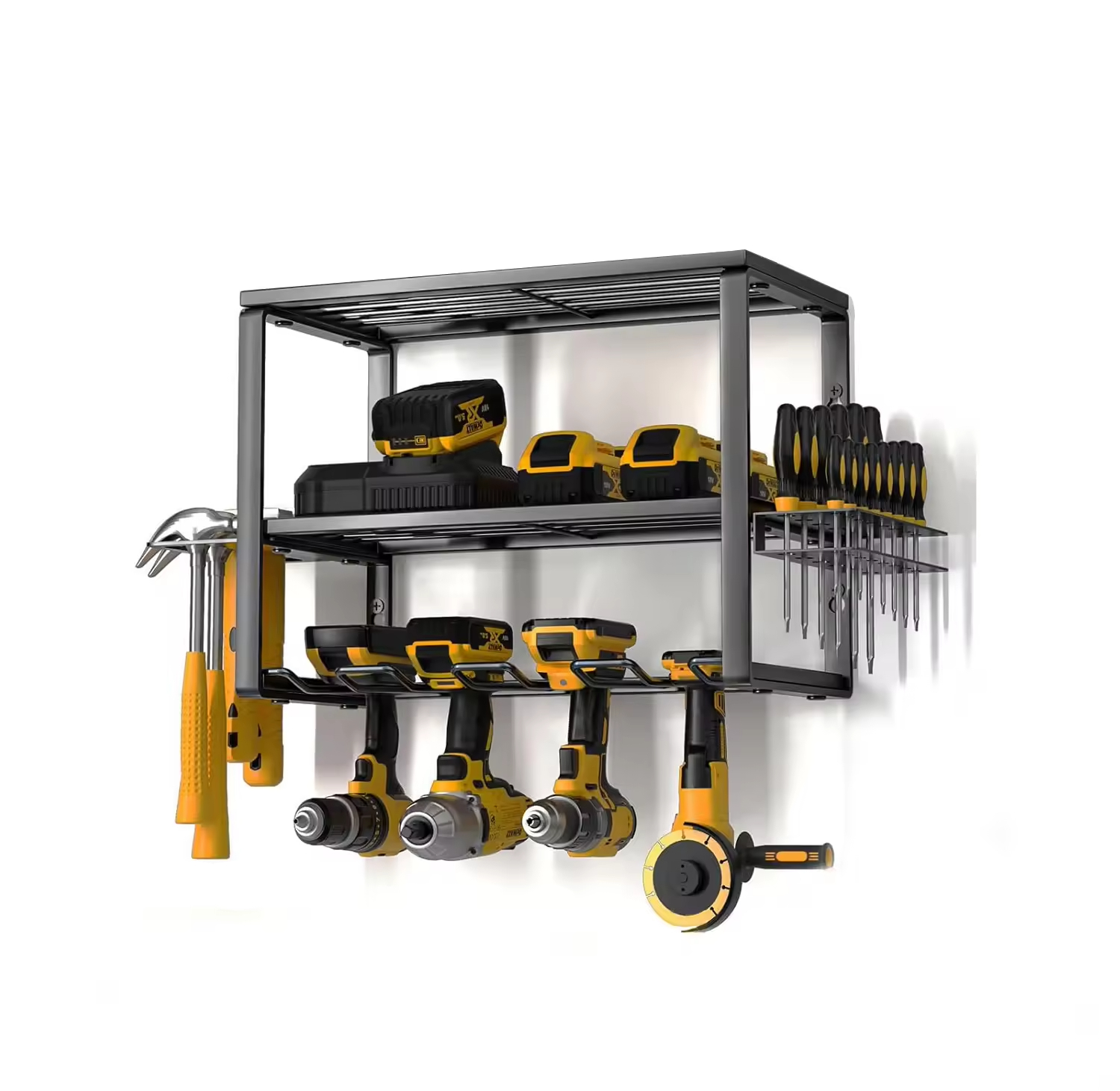 Heavy-Duty Carbon Steel Three-Layer Rectangle Strong Load-Bearing Modern Power Tools Storage Box Wall-Mounted Garage Shelf