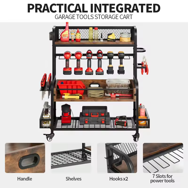 Factory Custom Three-Layer Metal Power Tools Storage Box Wall-Mounted Garage Multi-Function Shelf Display Rack