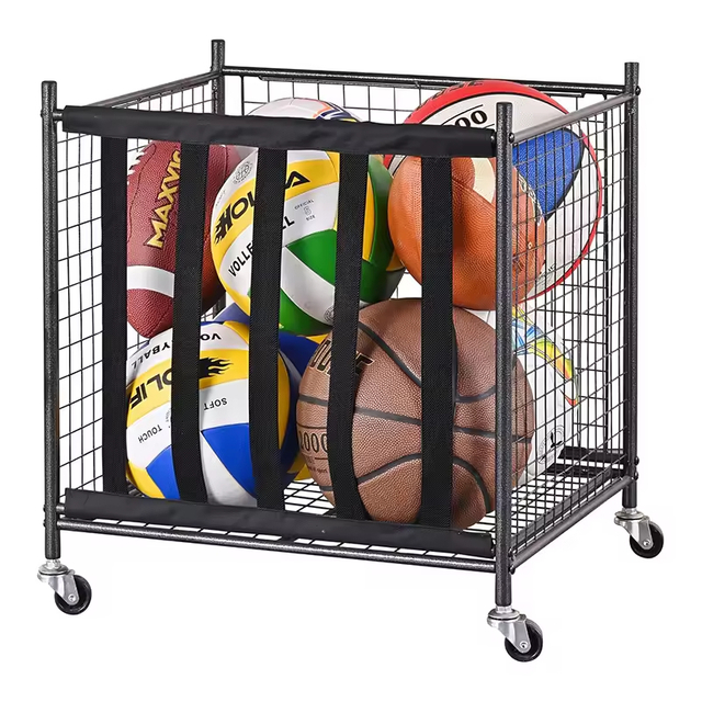Factory Custom Metal Rolling Sports Ball Storage Cart Wheeled Lockable Heavy-Duty Garage Organizer Carbon Steel Detachable