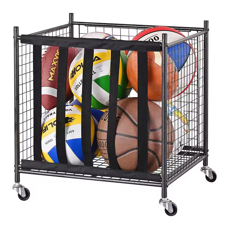 Factory Custom Metal Rolling Sports Ball Storage Cart Wheeled Lockable Heavy-Duty Garage Organizer Carbon Steel Detachable