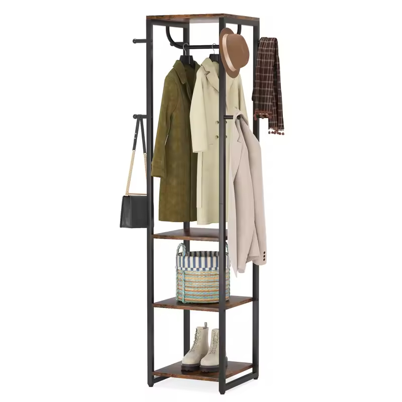 Factory Custom Steel & Wood Freestanding 8 - Hook Coat Rack Bedroom Multi-functional Clothing Storage Rack