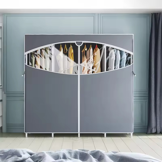 Manufacturer Large Decorative Non-Woven Folding Metal Wardrobe Furniture Wire Garment Rack for Bedroom Clothes Living Room