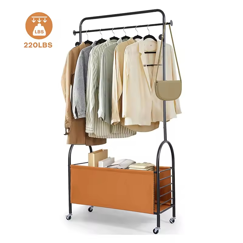 Industrial Metal Garment Rack W/Rolling Wheels Space-Saving for Bedroom Laundry Entryway Closet Home Storage Office Living Room